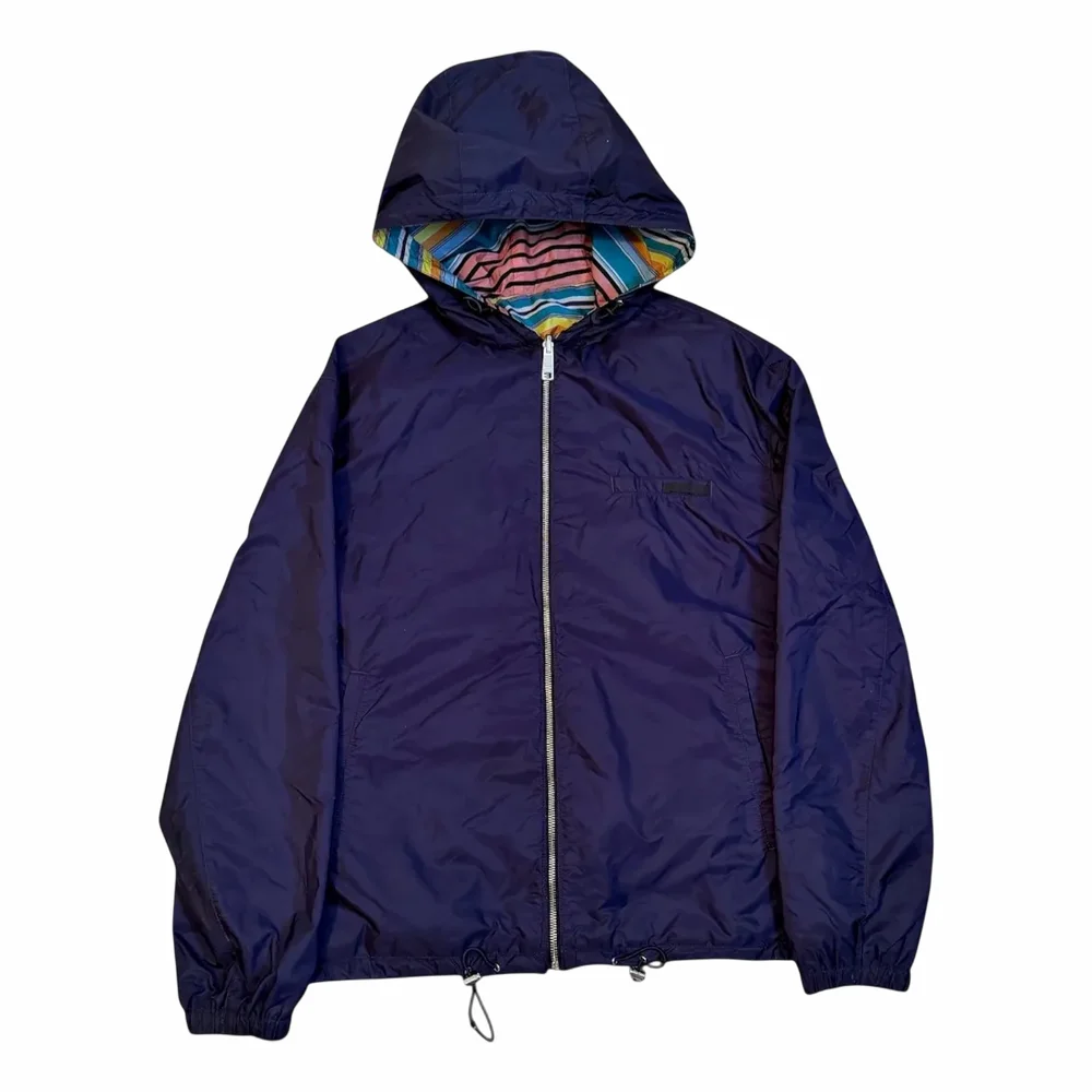 PRADA Reversible Striped Rubber Logo Jacket