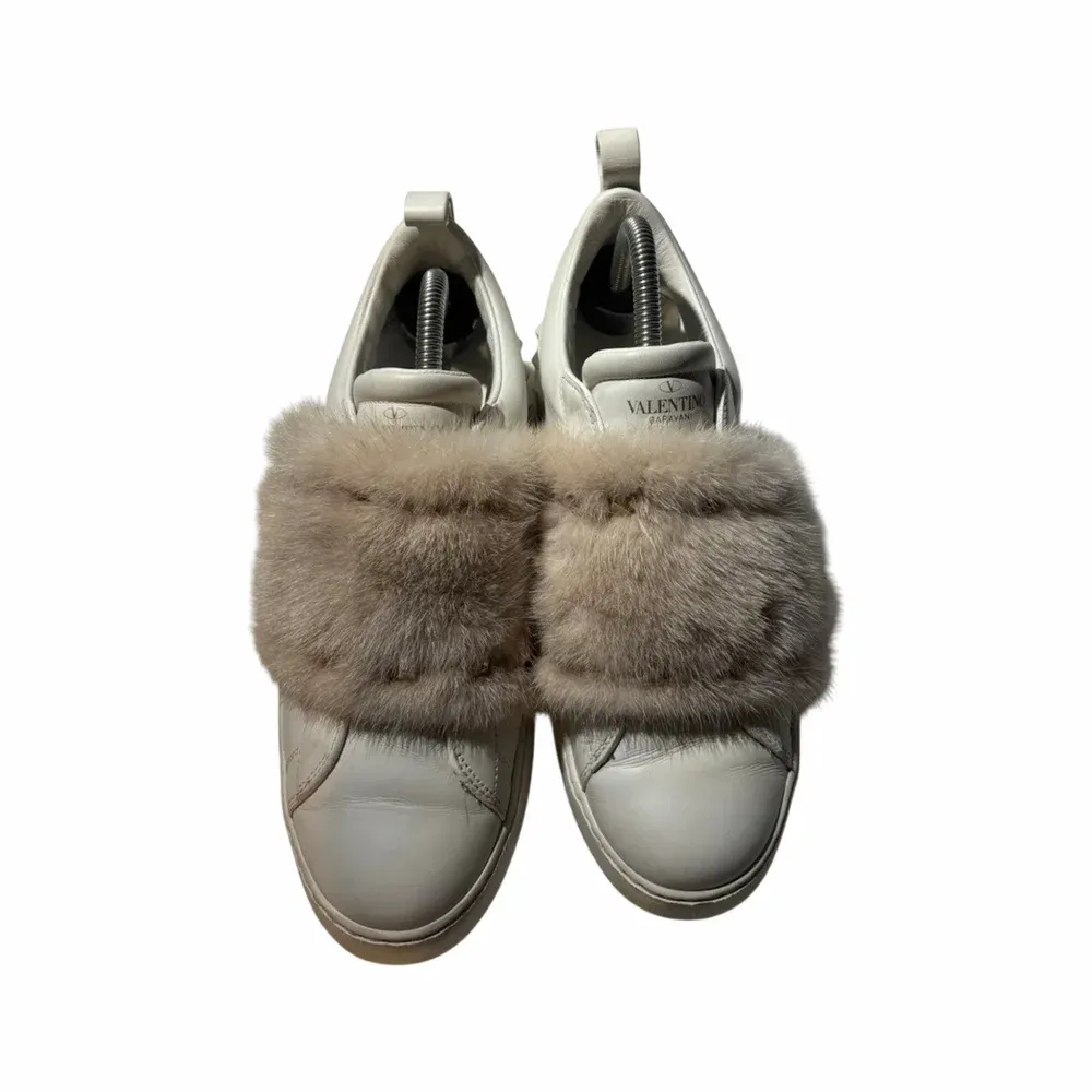 VALENTINO Rockstud Mink Fur Laceless Sneakers