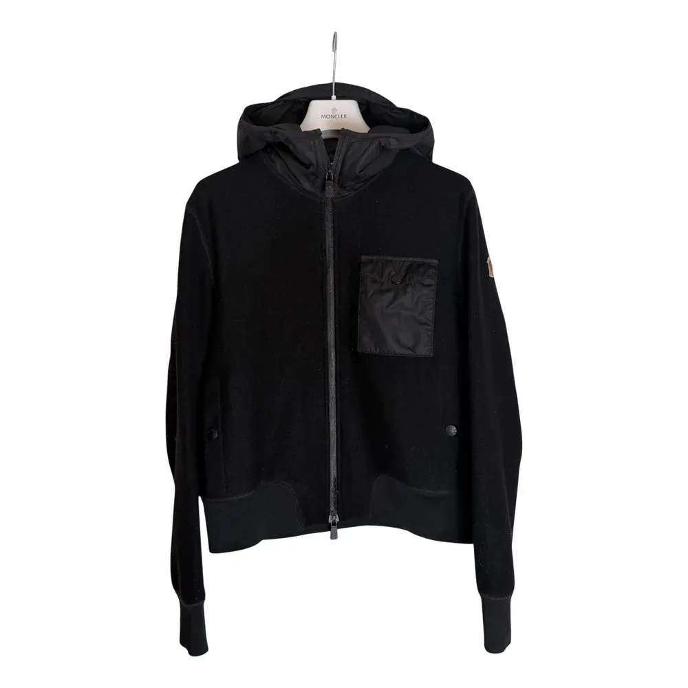 MONCLER Cotton Blend Zip-Up Hoodie with Nylon Pocket